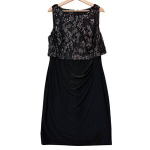 Lauren Ralph Lauren Evening Black Sequins Floral Lace Flattering Dress Sz 14